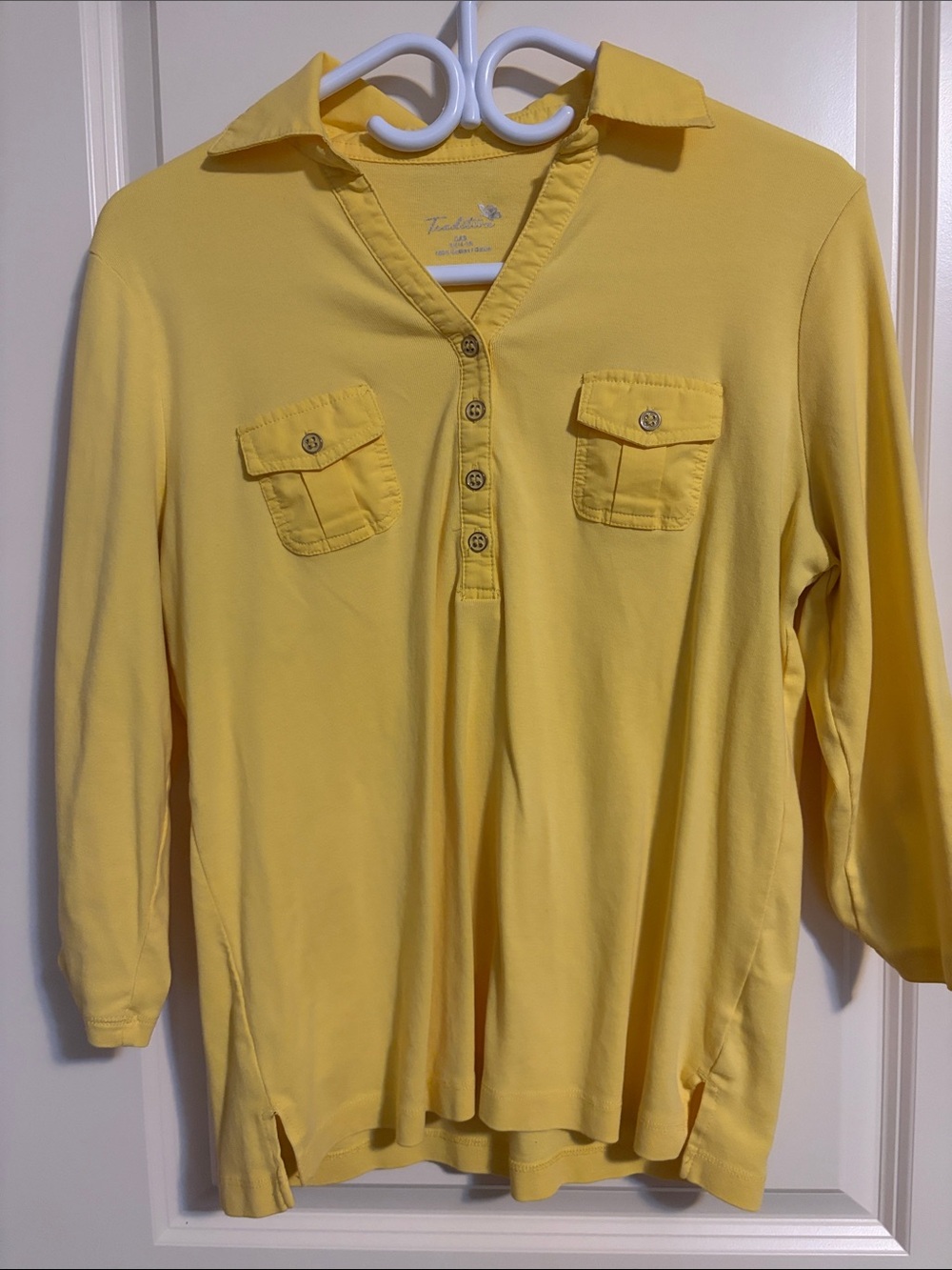 Women's Yellow Collared Polo Shirt with Button Placket